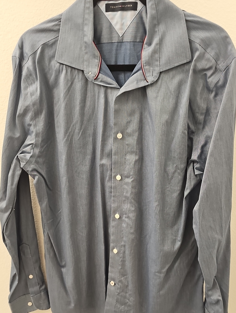 Tommy Hilfiger Men's Slate Blue Dress Shirt with Contrast Trim